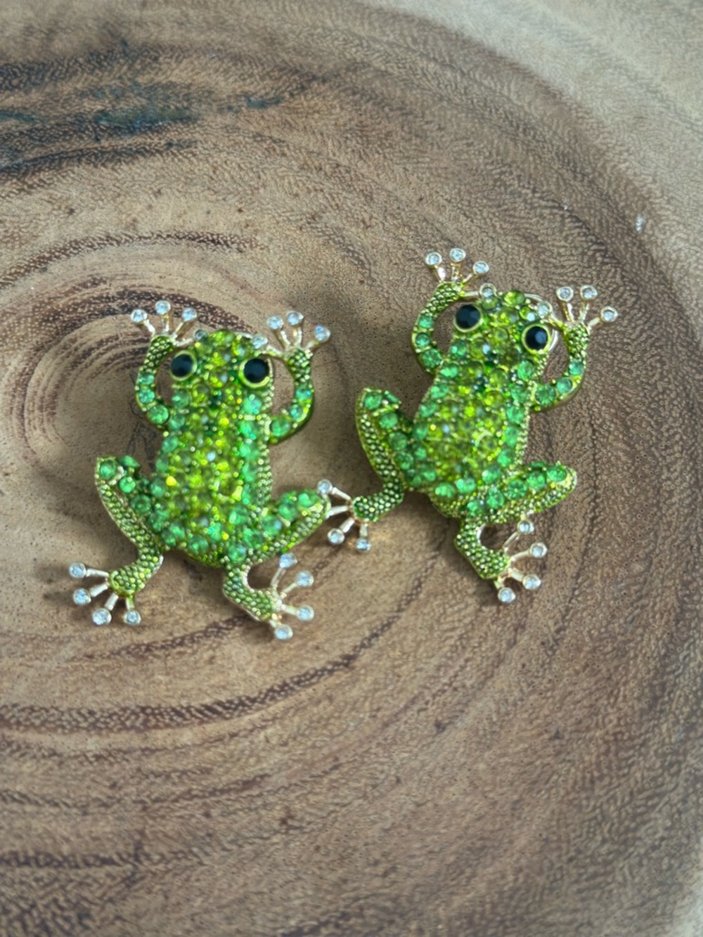 Green Crystal Frog Earrings - Sparkling Lime Green Frog Studs